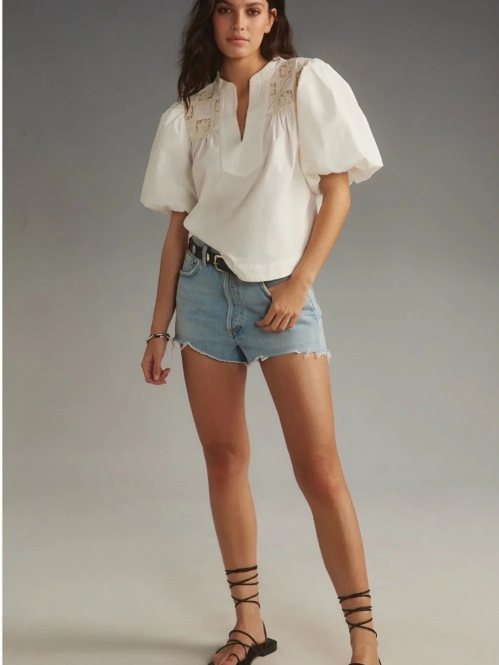 Anthropologie Cream Puff-Sleeve Embroidered Blouse - Picture 4 of 7